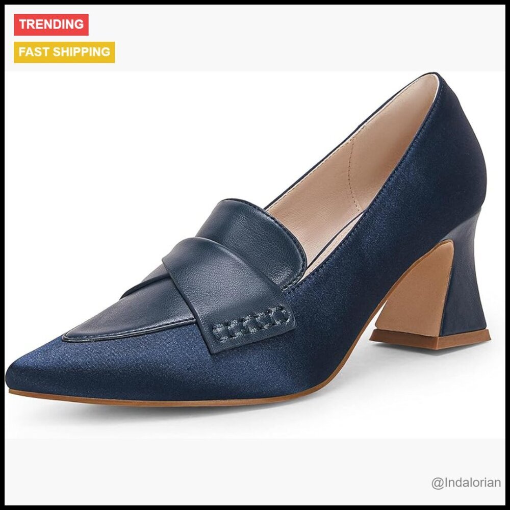 Chunky Block Low Heels Pumps Stitching Retro Work Office Dress Shoes - Picture 1 of 7